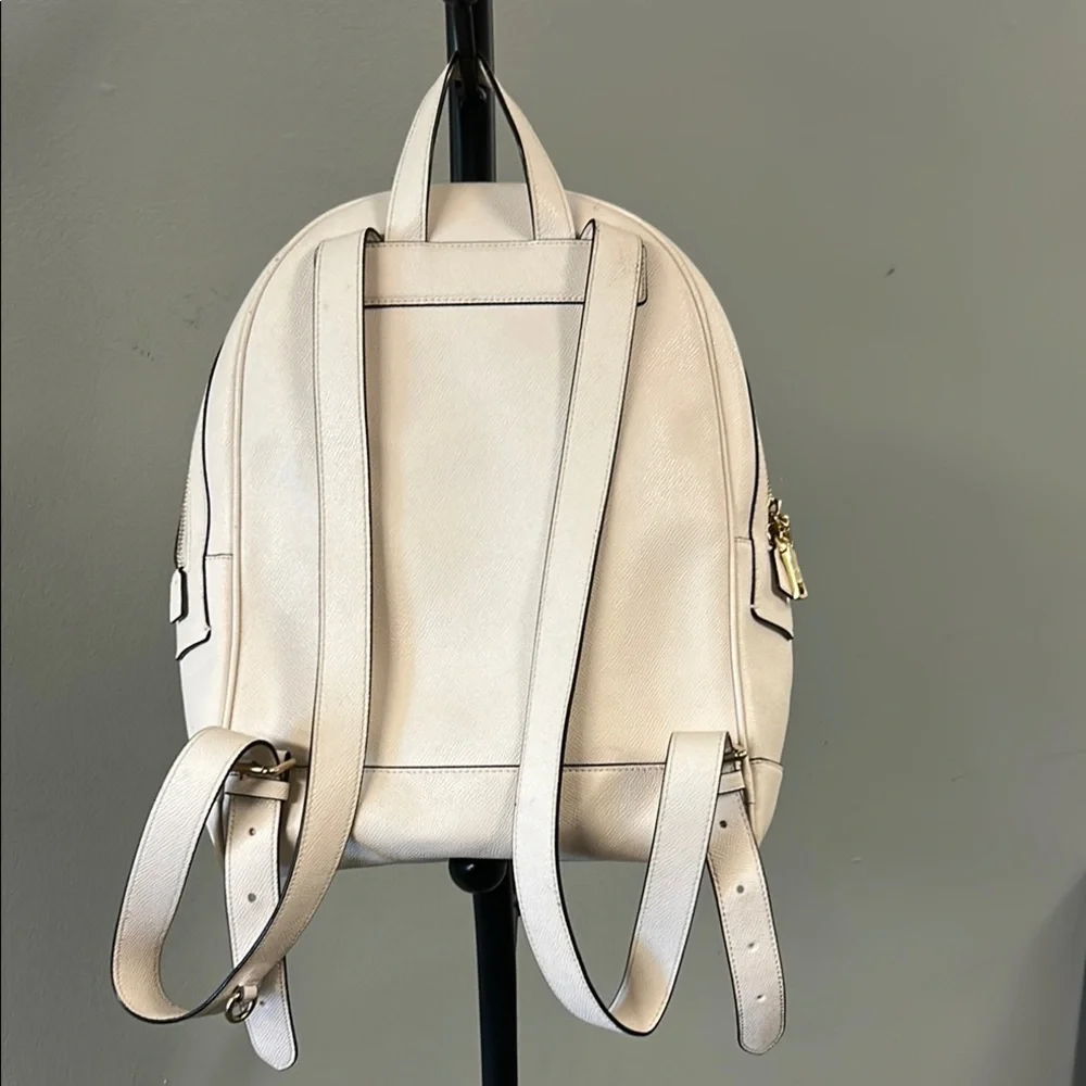 Coach Cream Pebbled Leather Backpack with Gold-Tone Hardware